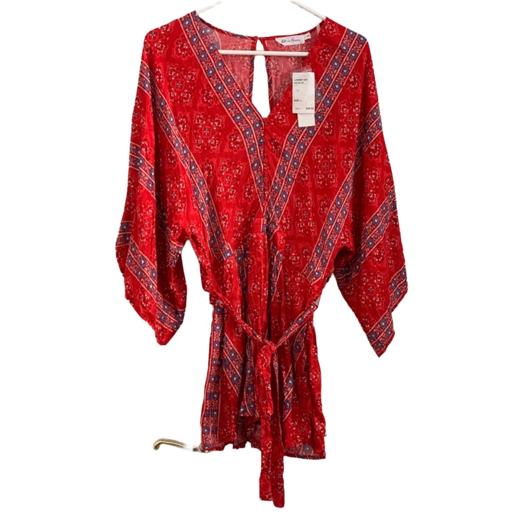 ALL IN FAVOR Nordstrom Brand Red Boho Floral Cold Shoulder Romper Size: Large